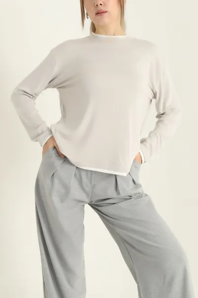 Taş Modal Bisiklet Yaka Likralı Bayan Sweat 318268