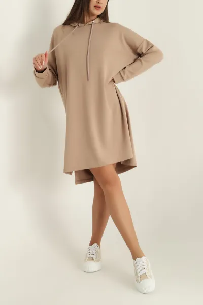 Taş Modal Kumaş Kapüşonlu Sweat Tunik 297524