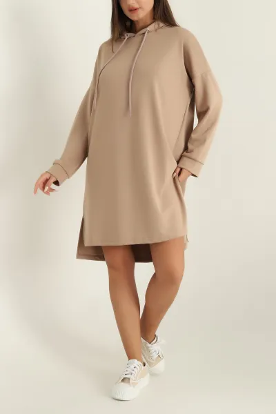 Taş Modal Kumaş Kapüşonlu Sweat Tunik 297524