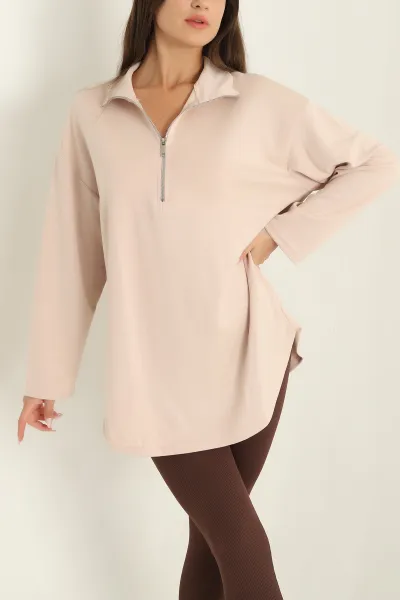 Taş Modal Yarım Fermuarlı Sweat Tunik 292506