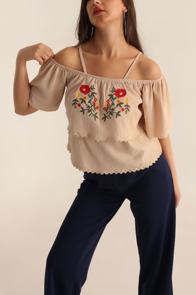 Taş Nakışlı Okyanus Kumaş Bluz 189284