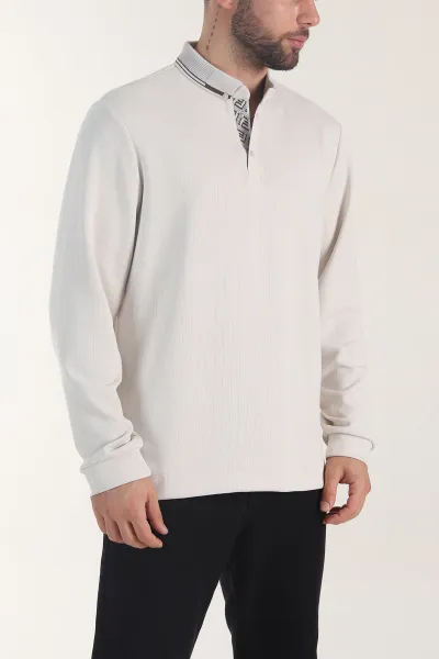Taş Osyho Kumaş Çizgili Polo Yaka Erkek Sweatshirt 406062
