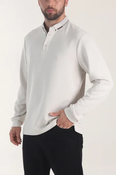 Taş Osyho Kumaş Çizgili Polo Yaka Erkek Sweatshirt 406062