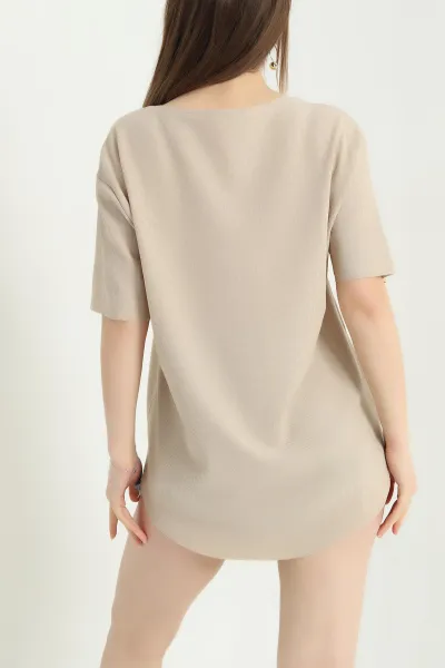 Taş Oval Kesim Dokulu Tişört 337677