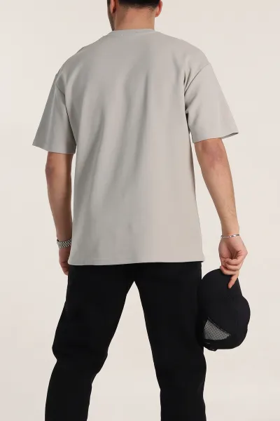 Taş Oversize Duble Kumaş Nakış Detaylı Erkek Tişört 345728