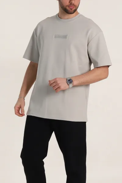 Taş Oversize Duble Kumaş Nakış Detaylı Erkek Tişört 345728