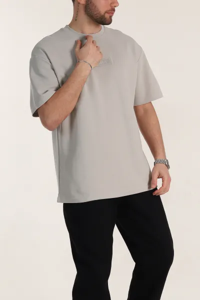 Taş Oversize Duble Kumaş Nakış Detaylı Erkek Tişört 345728