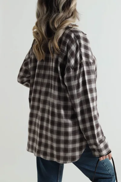 Taş Oversize Ekose Kadın Gömlek 496843