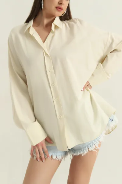 Taş Oversize Kadın Poplin Gömlek 360087