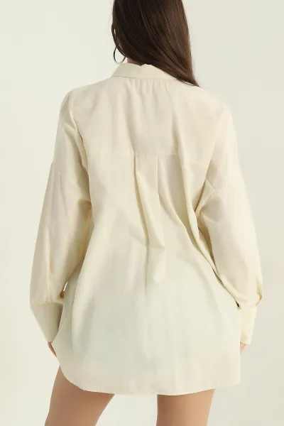 Taş Oversize Kadın Poplin Gömlek 360087