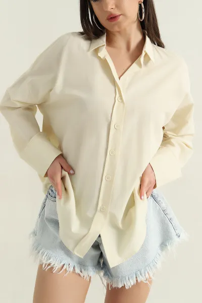 Taş Oversize Kadın Poplin Gömlek 360087