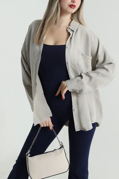 Taş Oversize Tensel Kadın Gömlek 492650
