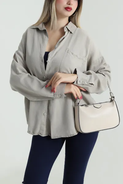 Taş Oversize Tensel Kadın Gömlek 492650