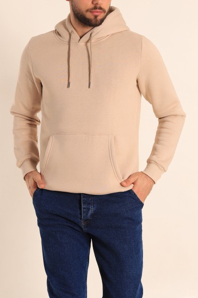 Taş Oversize Üç İp Şardonlu Basic Kapüşonlu Erkek Sweatshirt 222533
