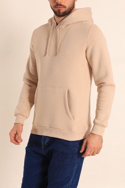 Taş Oversize Üç İp Şardonlu Basic Kapüşonlu Erkek Sweatshirt 222533