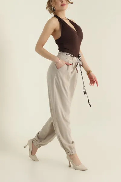 Taş Paça Lastikli Poliviskon Kadın Baggy Pantolon 425502