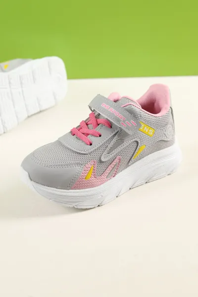 Taş Pembe (31-35 Filet) Baskılı Kalın Taban Cırtlı Kız Çocuk Spor Ayakkabı 228009