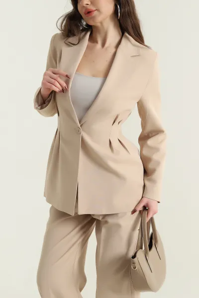 Taş Pileli Ceket Pantolon Kadın İkili Takım 438416