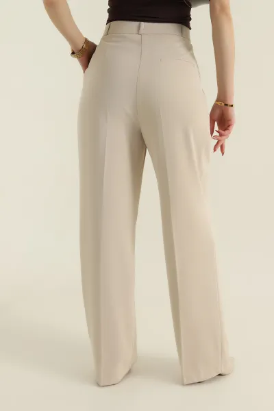 Taş Pileli Palazzo Twill Kadın Pantolon 425424