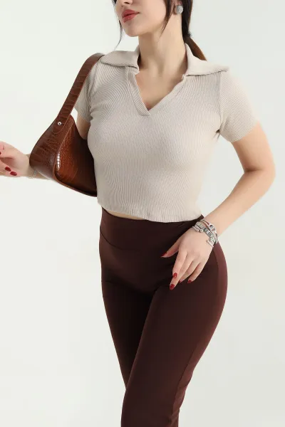 Taş Polo Yaka Fitilli Bluz 338293