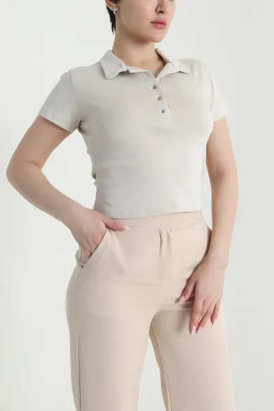 Taş Polo Yaka Ribana Kadın Bluz 461023