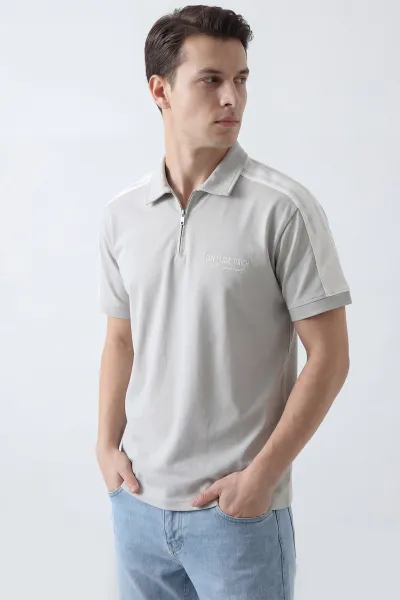 Taş Polo Yaka Yarım Fermuarlı Erkek Tişört 452018