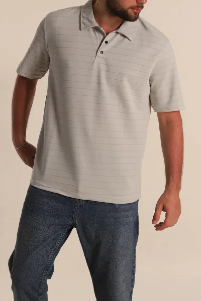 Taş Regular Fit Çizgi Dokulu Düğmeli Polo Yaka Erkek Tişört 276675