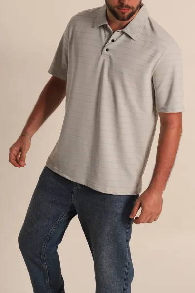 Taş Regular Fit Çizgi Dokulu Düğmeli Polo Yaka Erkek Tişört 276675