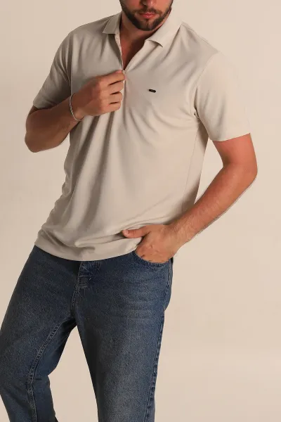 Taş Regular Fit Dokulu Fermuarlı Polo Yaka Erkek Tişört 277202