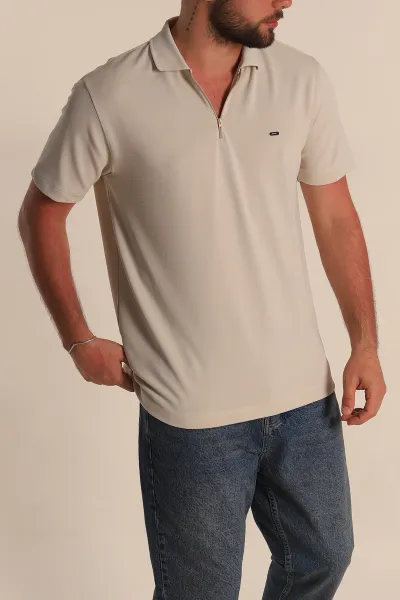 Taş Regular Fit Dokulu Fermuarlı Polo Yaka Erkek Tişört 277202
