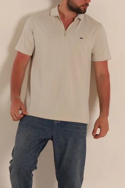 Taş Regular Fit Dokulu Fermuarlı Polo Yaka Erkek Tişört 277202