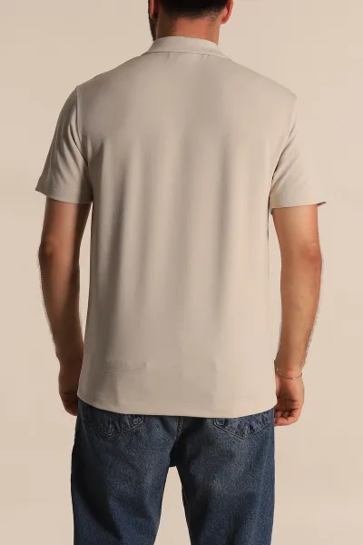 Taş Regular Fit Dokulu Fermuarlı Polo Yaka Erkek Tişört 277202