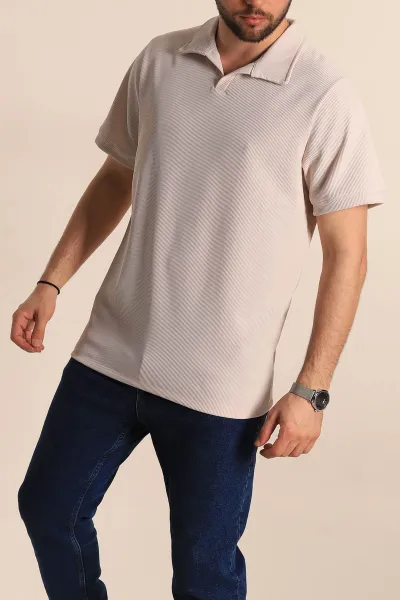 Taş Regular Fit Fitilli Doku Patlı Polo Yaka Erkek Tişört 270582