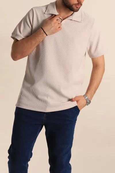 Taş Regular Fit Fitilli Doku Patlı Polo Yaka Erkek Tişört 270582
