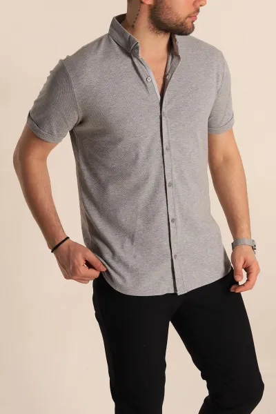 Taş Regular Fit Petek Dokulu Kısa Kollu Erkek Gömlek 263718