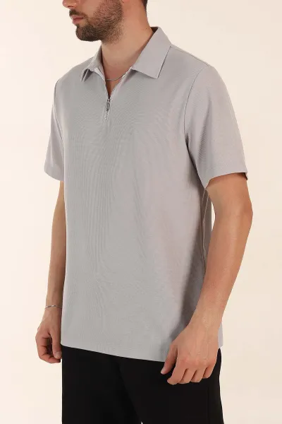 Taş Regular Fit Pike Dokulu Fermuarlı Polo Yaka Erkek Tişört 368532