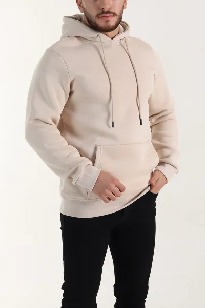 Taş Oversize Üç İp Şardonlu Erkek Basic Kapüşonlu Sweatshirt 400536