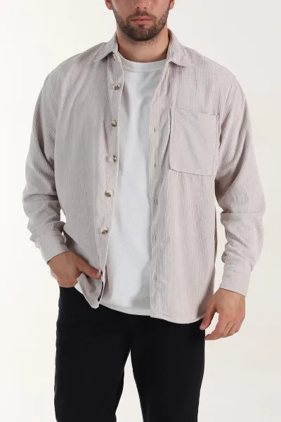 Taş Relaxed Fit Cep Detaylı Kalın Fitilli Kadife Erkek Gömlek 397933