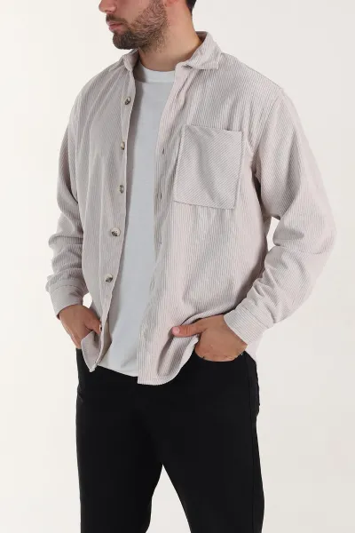 Taş Relaxed Fit Cep Detaylı Kalın Fitilli Kadife Erkek Gömlek 397933