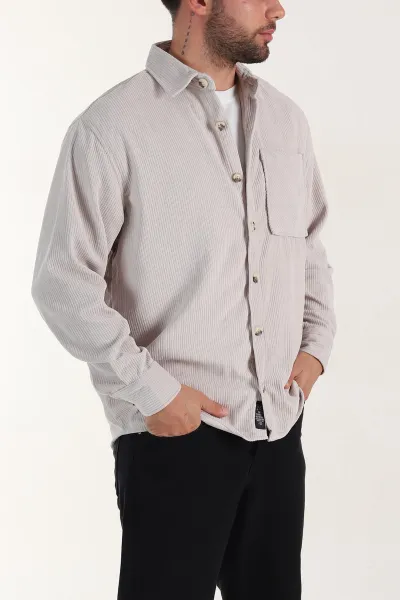 Taş Relaxed Fit Cep Detaylı Kalın Fitilli Kadife Erkek Gömlek 397933