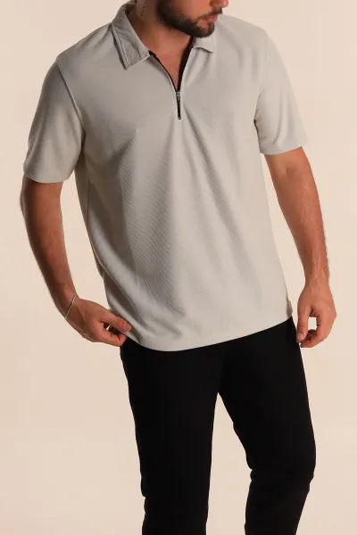 Taş Relaxed Fit Fermuarlı Polo Yaka Erkek Tişört 279204