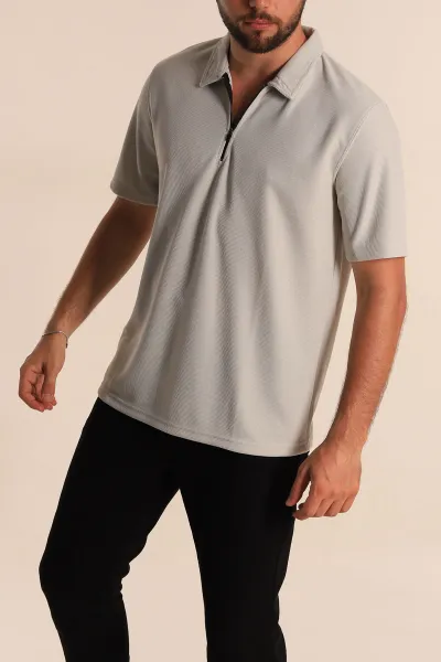 Taş Relaxed Fit Fermuarlı Polo Yaka Erkek Tişört 279204