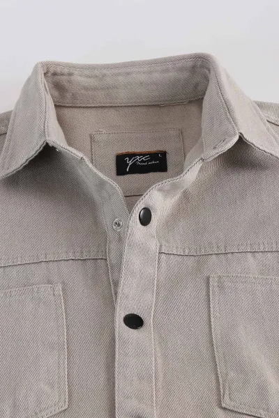 Taş Relaxed Fit Gabardin Çift Cepli Yıkamalı  Erkek Gömlek 397975