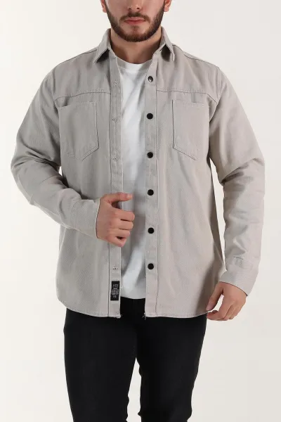 Taş Relaxed Fit Gabardin Çift Cepli Yıkamalı  Erkek Gömlek 397975