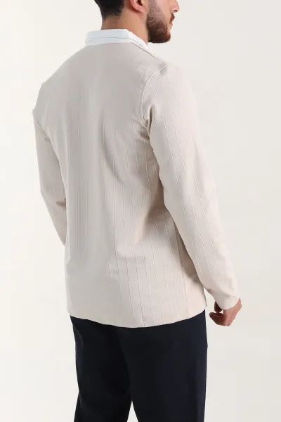 Taş Relaxed Fit Jakarlı Kumaş Yazı Detay Polo Yaka Erkek Sweatshirt 399381