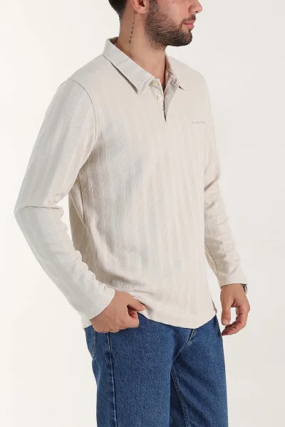 Taş Relaxed Fit Jakarlı Kumaş Yazı Detay Polo Yaka Erkek Sweatshirt 399386