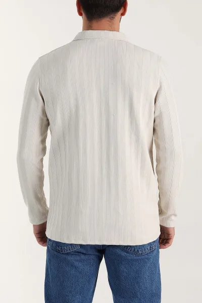 Taş Relaxed Fit Jakarlı Kumaş Yazı Detay Polo Yaka Erkek Sweatshirt 399386