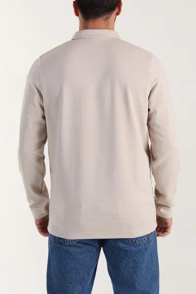 Taş Relaxed Fit Jakarlı Kumaş Yazı Detaylı Polo Yaka Erkek Sweatshirt 399450