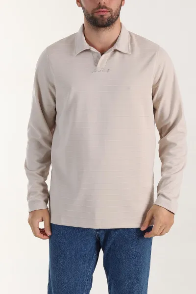 Taş Relaxed Fit Jakarlı Kumaş Yazı Detaylı Polo Yaka Erkek Sweatshirt 399450
