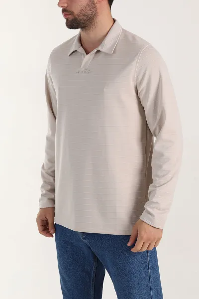 Taş Relaxed Fit Jakarlı Kumaş Yazı Detaylı Polo Yaka Erkek Sweatshirt 399450